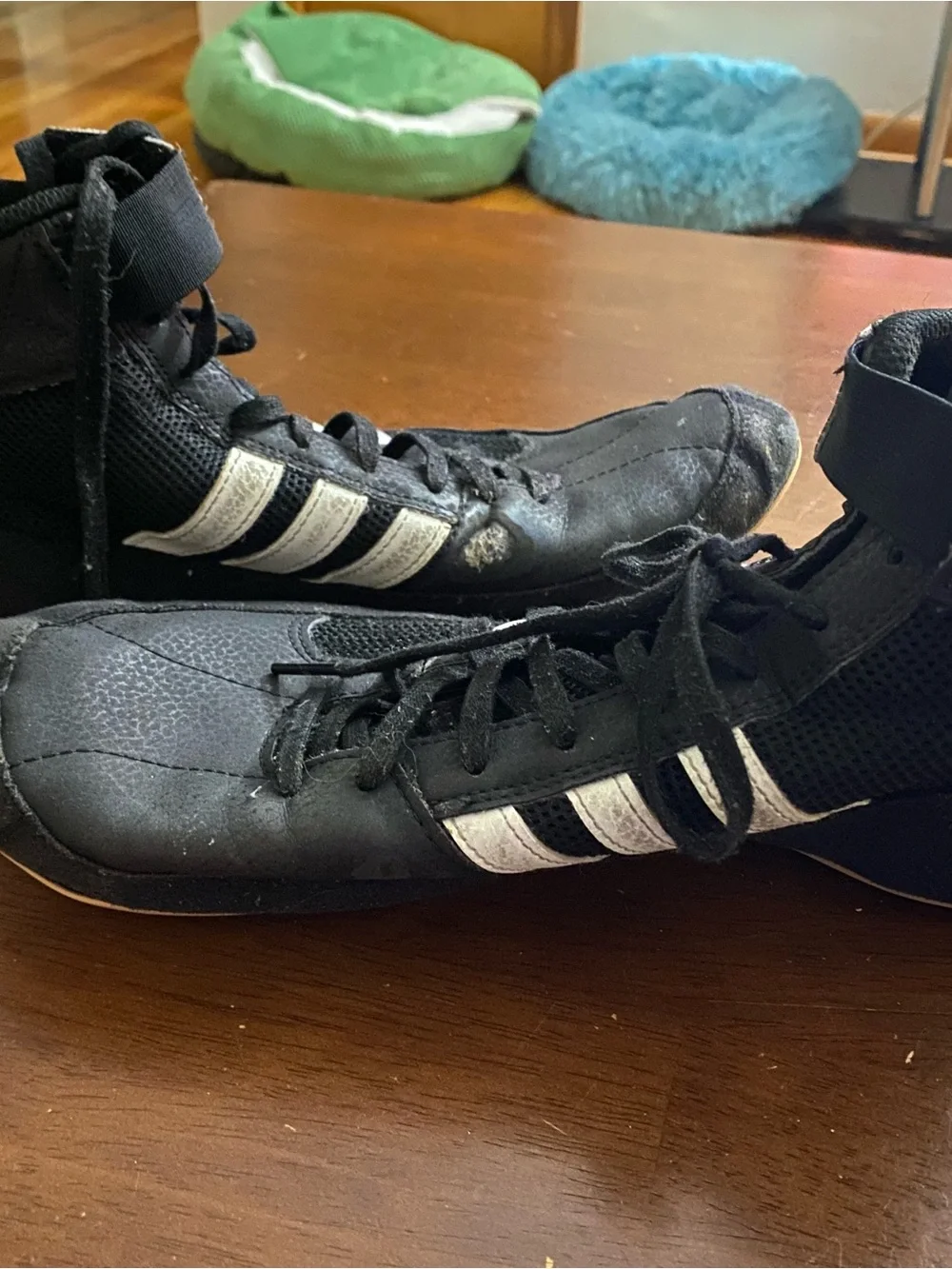 adidas Black High-Top Sneakers with White Stripes wrestling shoes